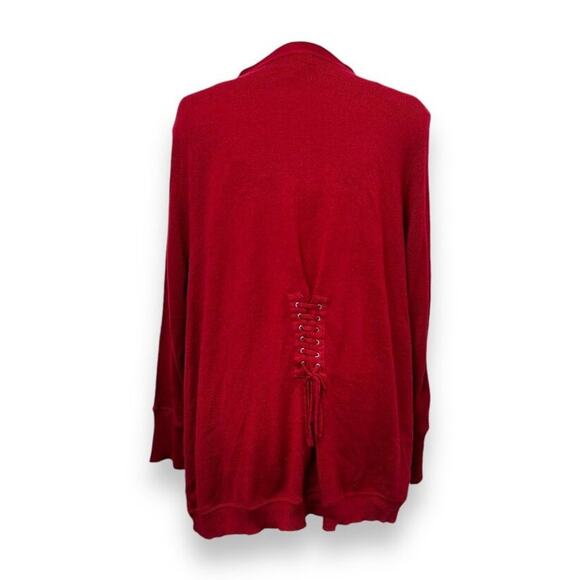 NorthStyle Womens Red Open Front Cardigan Sweater 1X Acrylic Comfy Layer - Picture 3 of 7